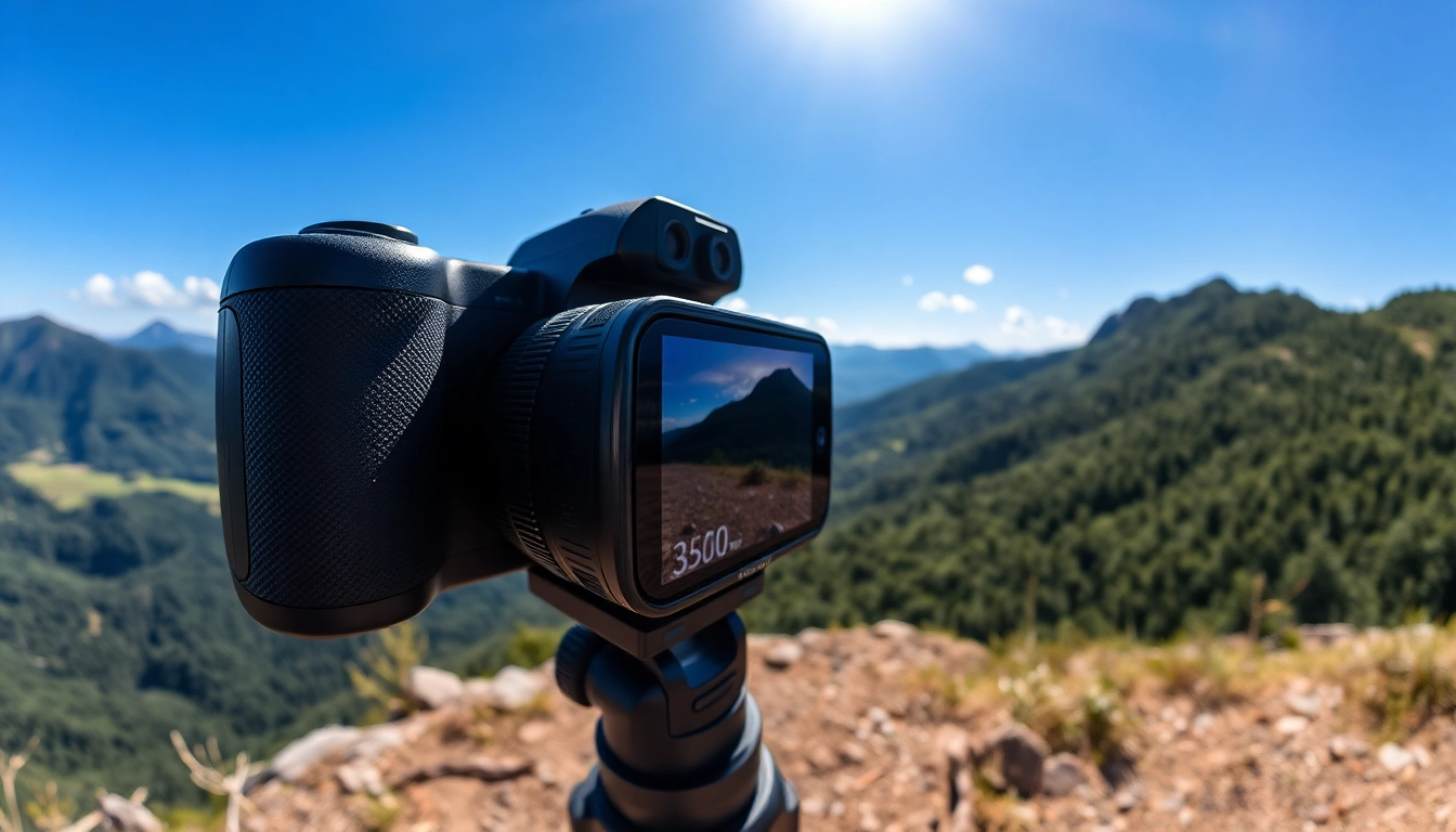 Capture stunning views with the Insta360 camera set against a beautiful mountain backdrop.