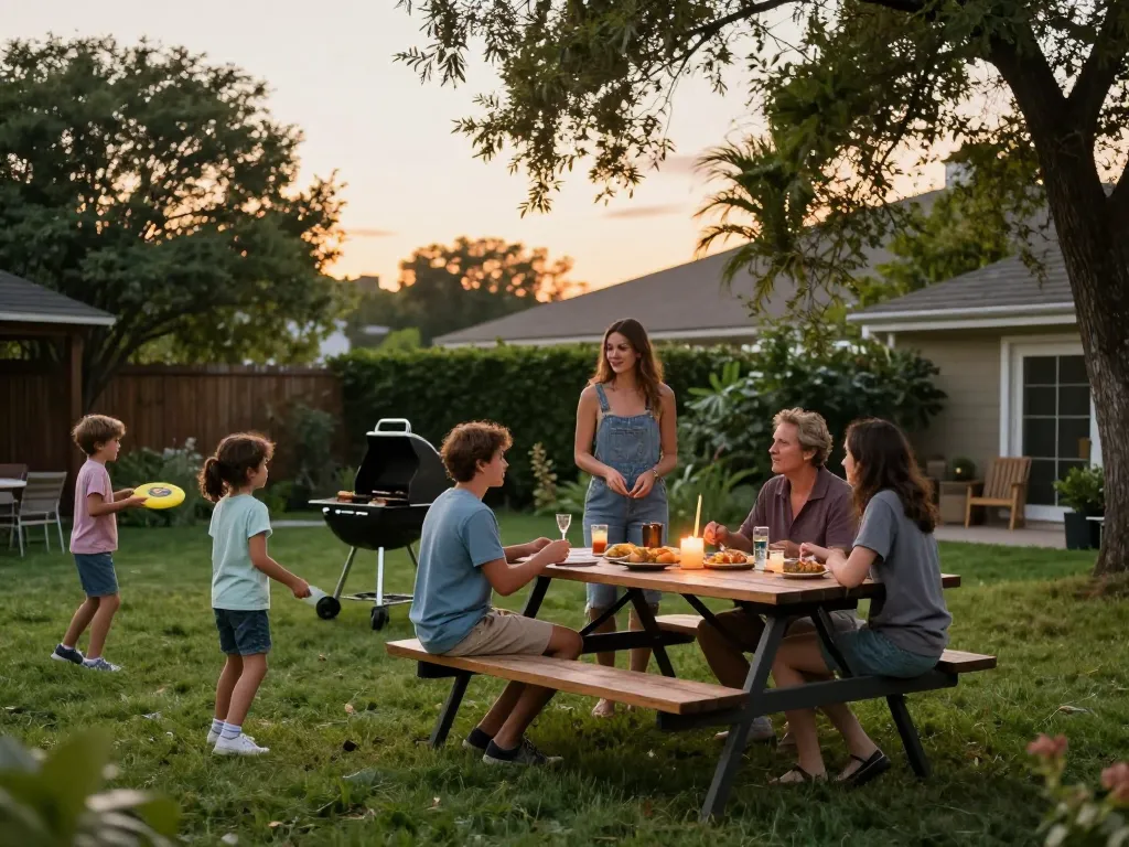 Family enjoying a summer barbecue outdoors with Best Mosquito Repellent ensuring comfort and protection.