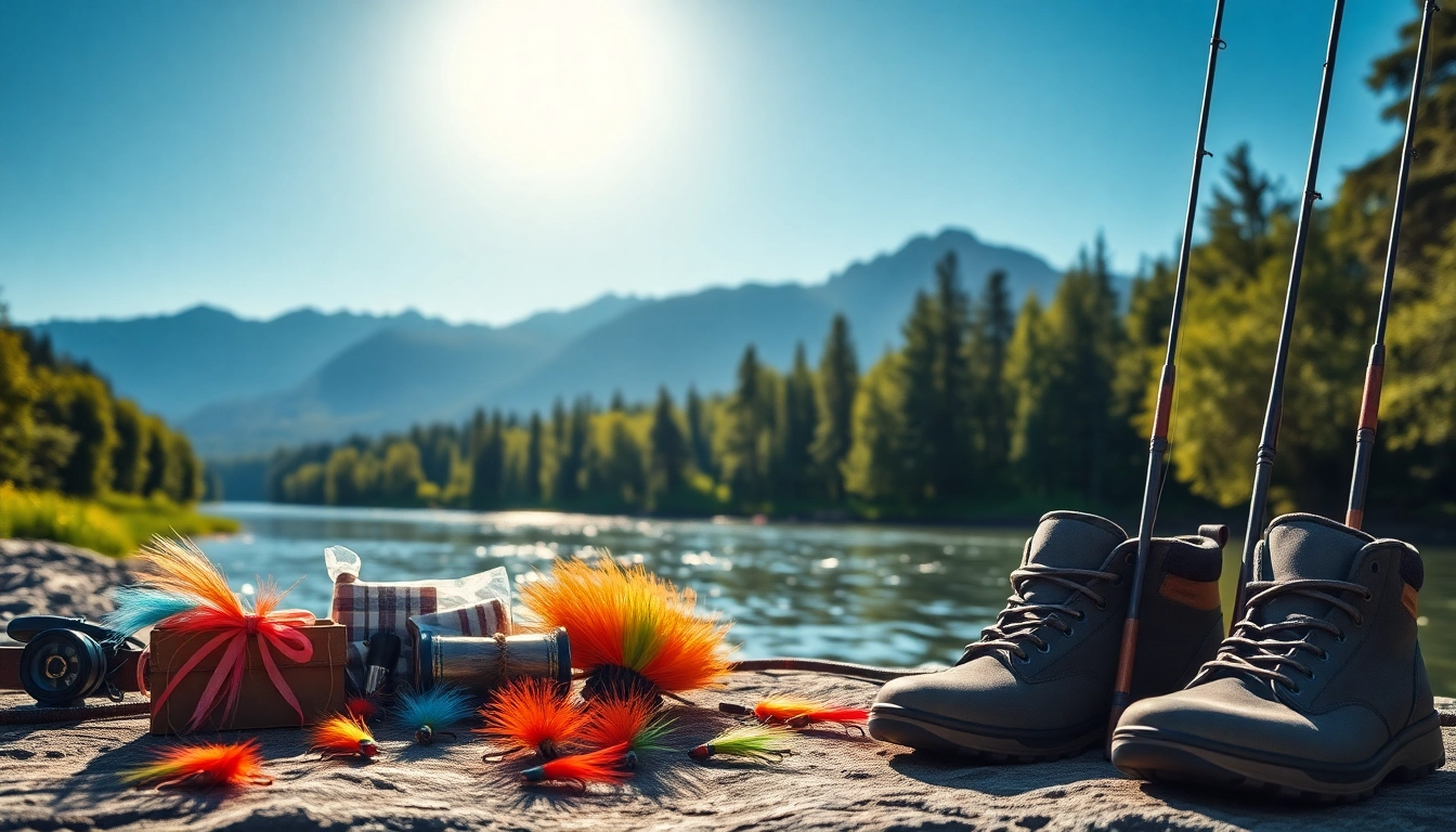 Discover thoughtful fly fishing gifts displayed in a tranquil outdoor setting beside a flowing river.
