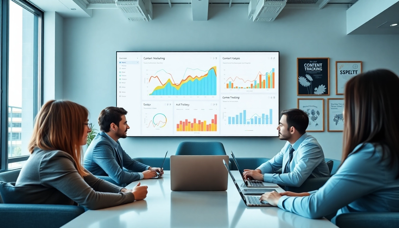 Visualize team strategizing using a content tracking tool to improve marketing efforts.