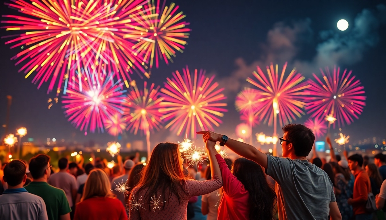 Experience the excitement of https://5starfireworks.co.uk with vibrant fireworks illuminating a joyous festival.