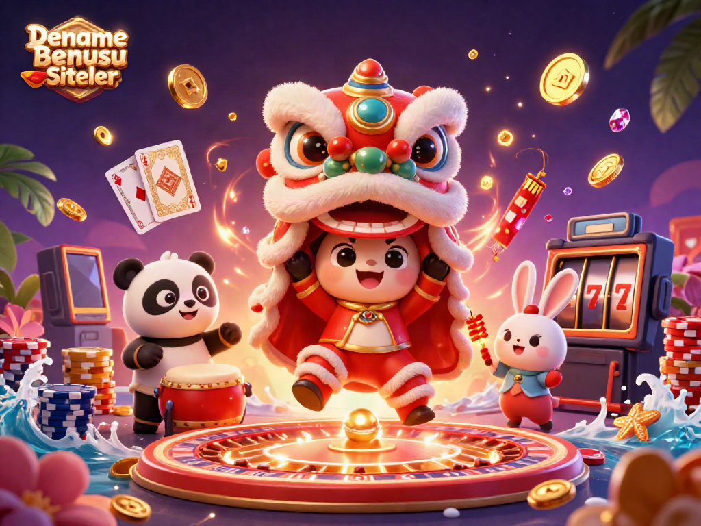 Experience thrilling action with Deneme Bonusu Veren Siteler in a vibrant, festive 3D casino scene.
