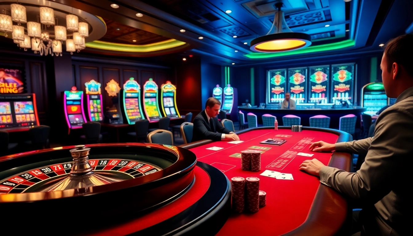 Experience the thrill of gaming at i9bet with vibrant casino visuals featuring poker and roulette tables.