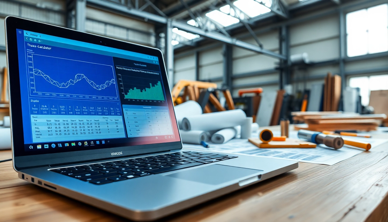 Enhance structural designs with a professional truss calculator displayed on a laptop in an industrial setting.