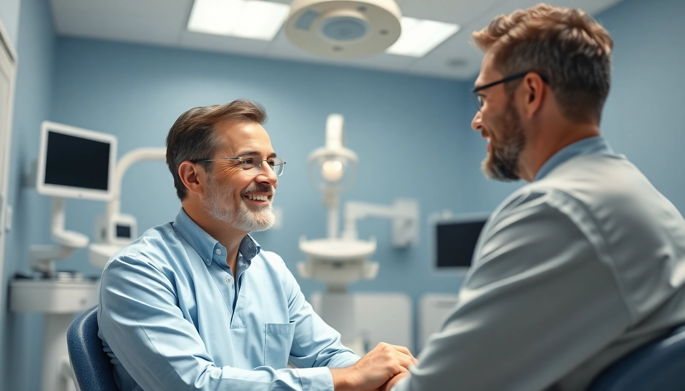 Engaging discussion on hair transplant london options between surgeon and patient.
