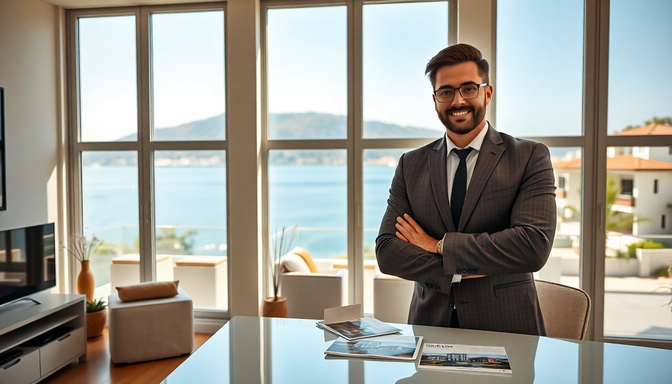 Showcasing beautiful real estate in alanya with a professional agent presenting properties.