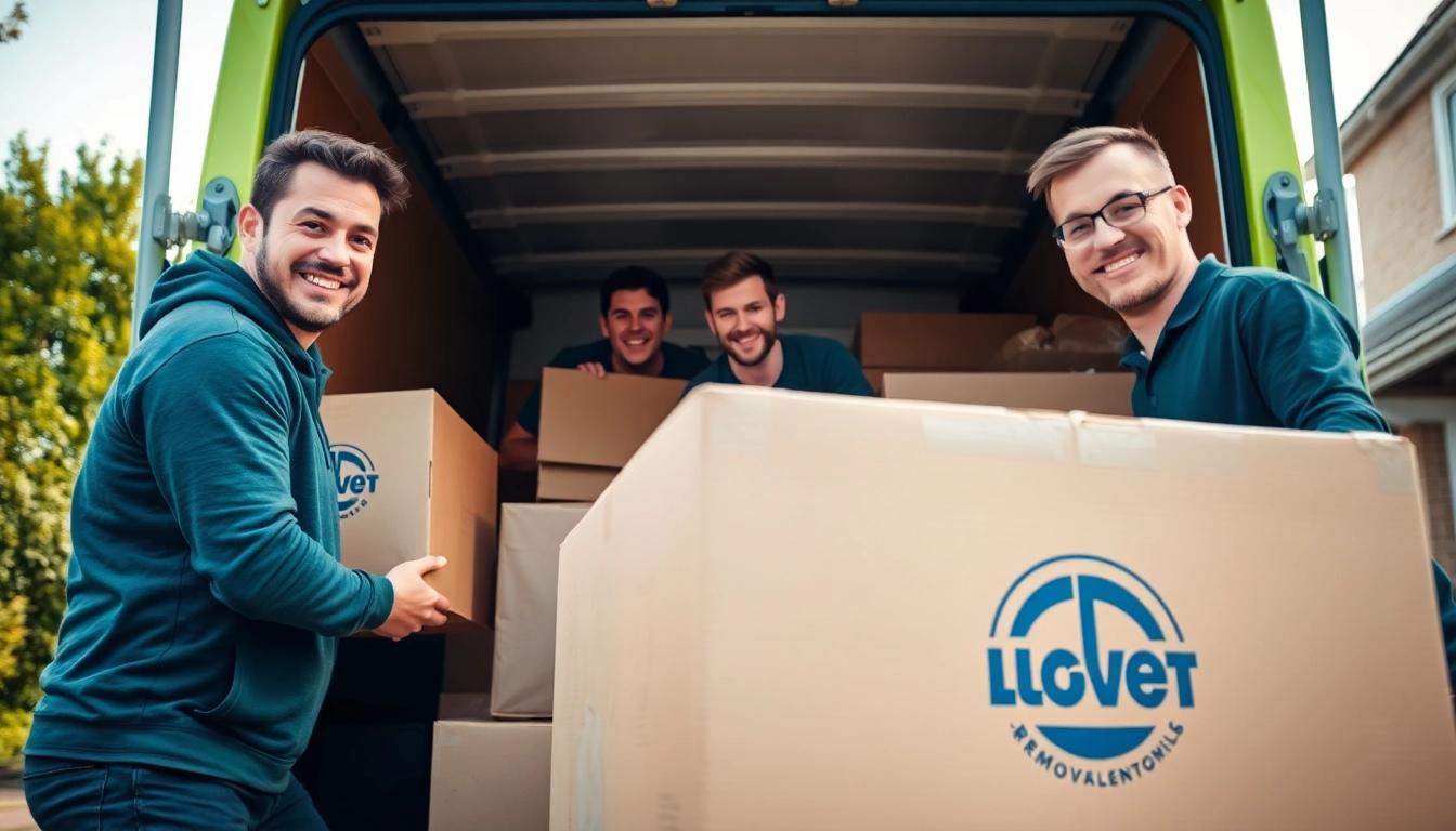 Professional team from a removals company Cheltenham loading boxes into a moving van.