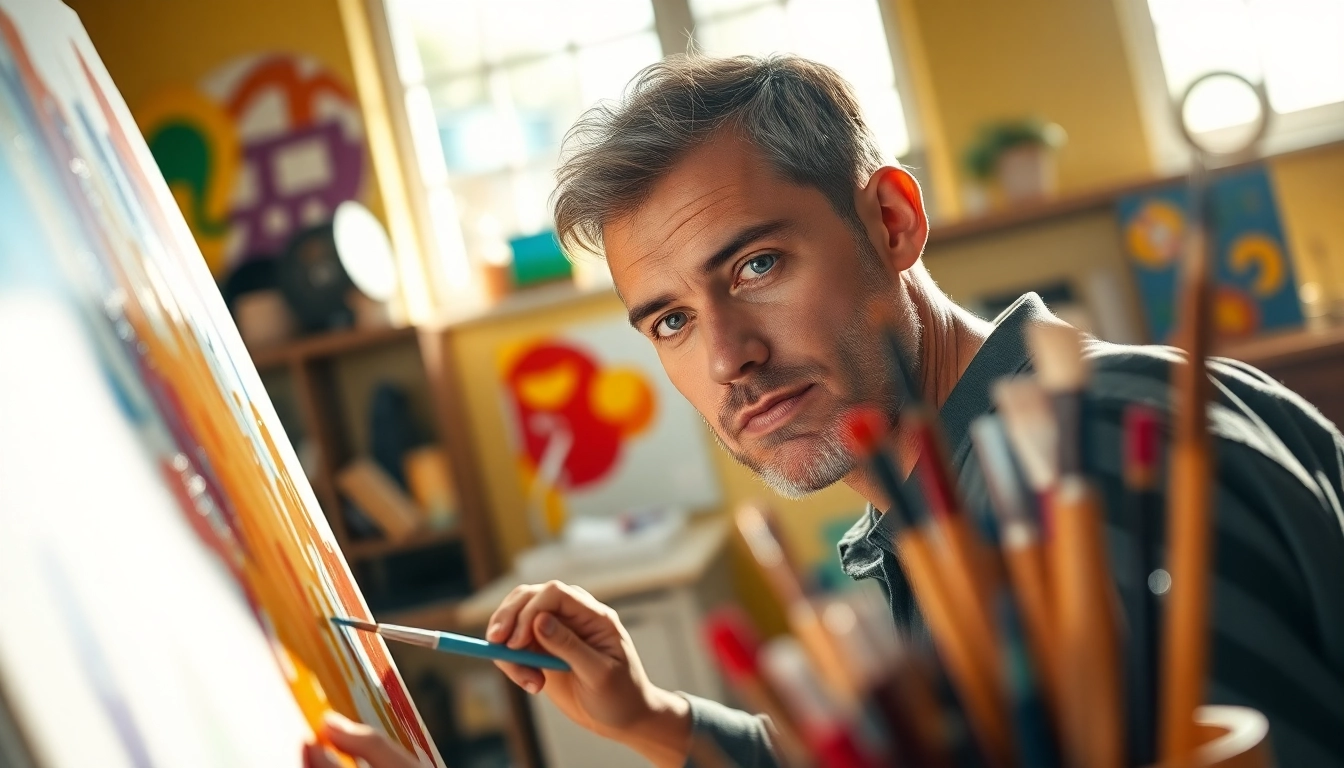 Explore vibrant artistry at https://acrylicpedia.com with an artist immersed in creating an acrylic masterpiece.