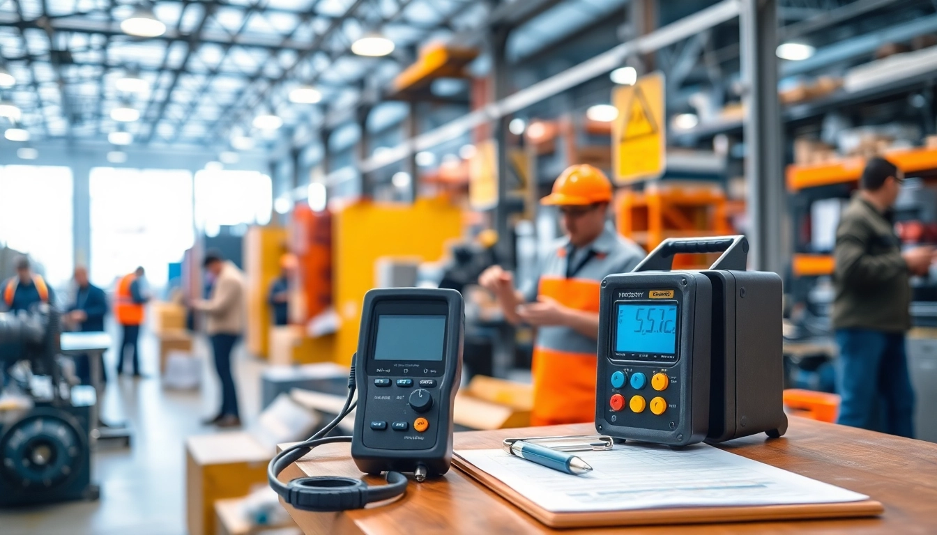 Conducting a noise assessment survey with acoustic monitoring equipment in an industrial workplace.