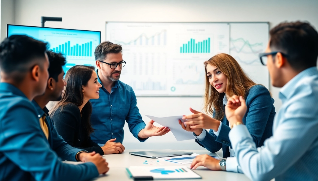 Analyze competitor pricing strategies with a diverse team in a modern office setting.