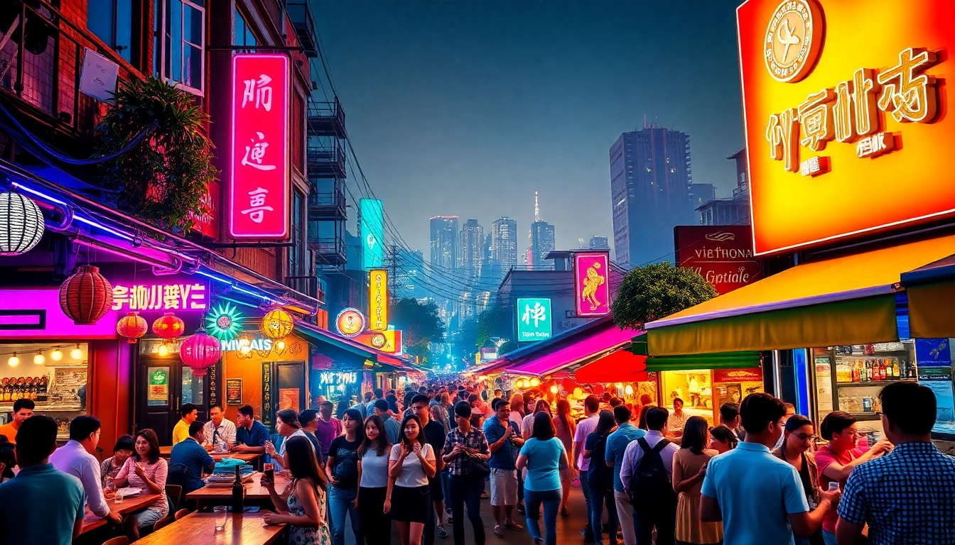 Experience 베트남밤문화 with vibrant nightlife scenes and bustling crowds in Vietnam.