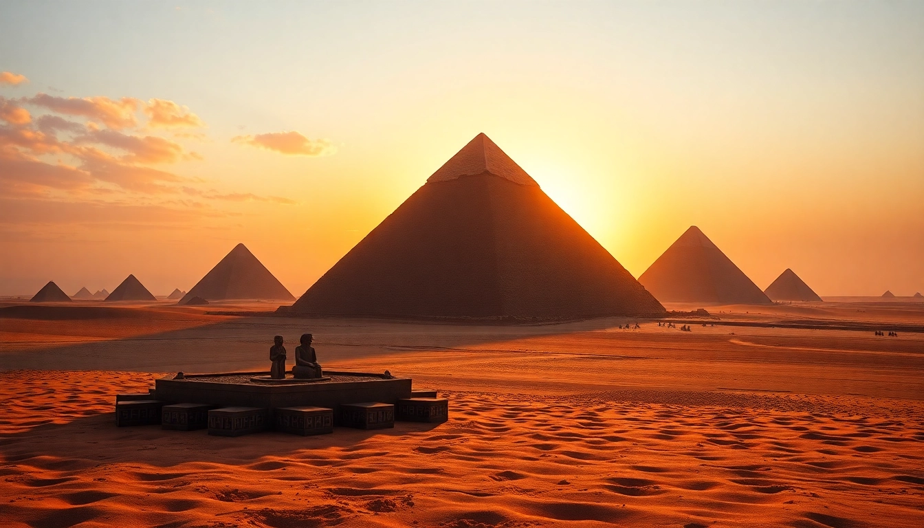 Explore the iconic Great Pyramid of Giza on https://piraminds.com/ with ancient artifacts surrounding it.