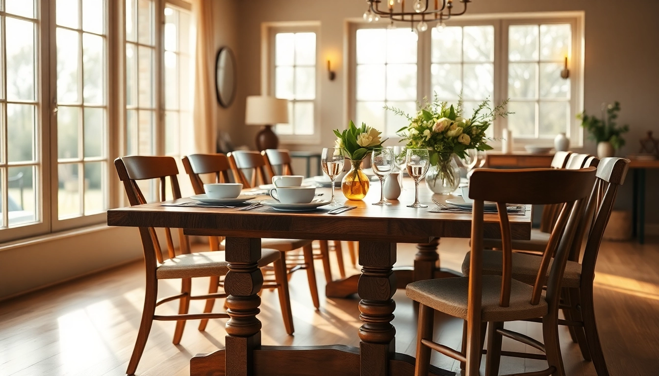 Enjoy stunning dining tables set elegantly in a modern dining room with warm natural lighting.