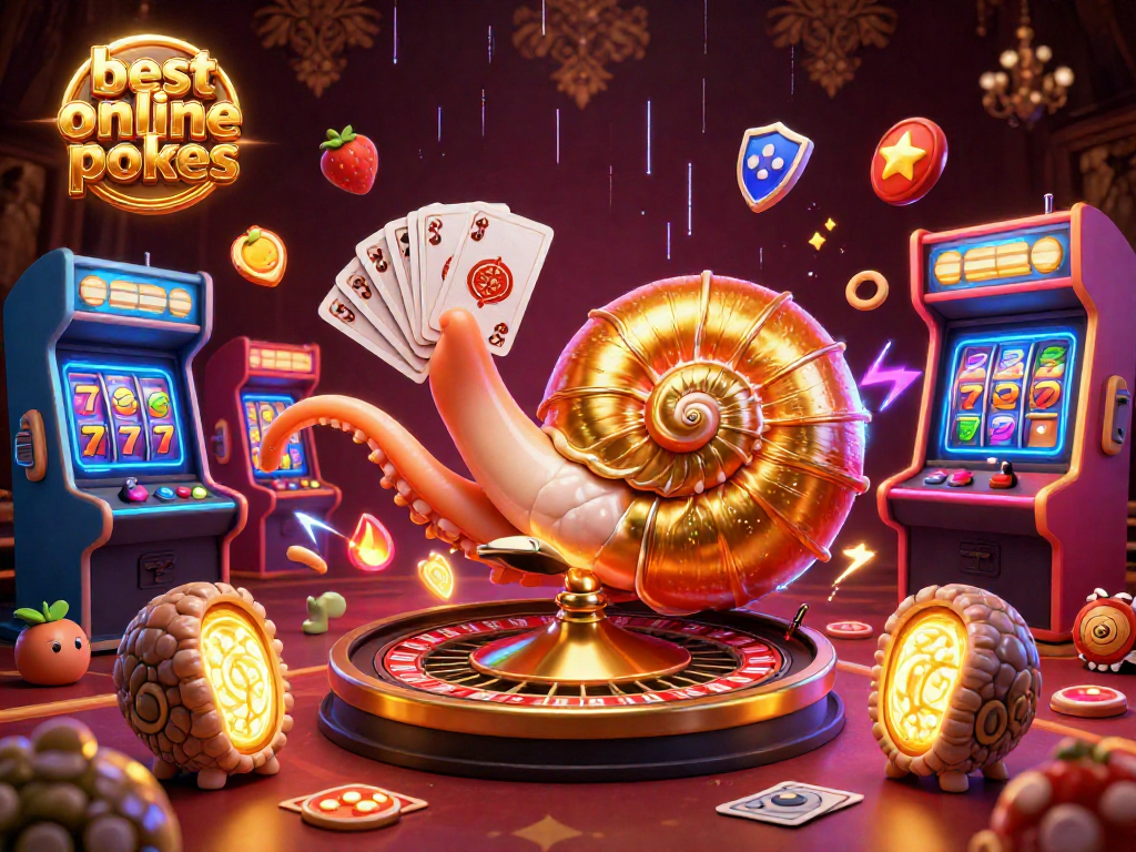 Experience the thrill of the best online pokies featuring a glowing nautilus roulette, vibrant slot reels, and classic arcade elements.