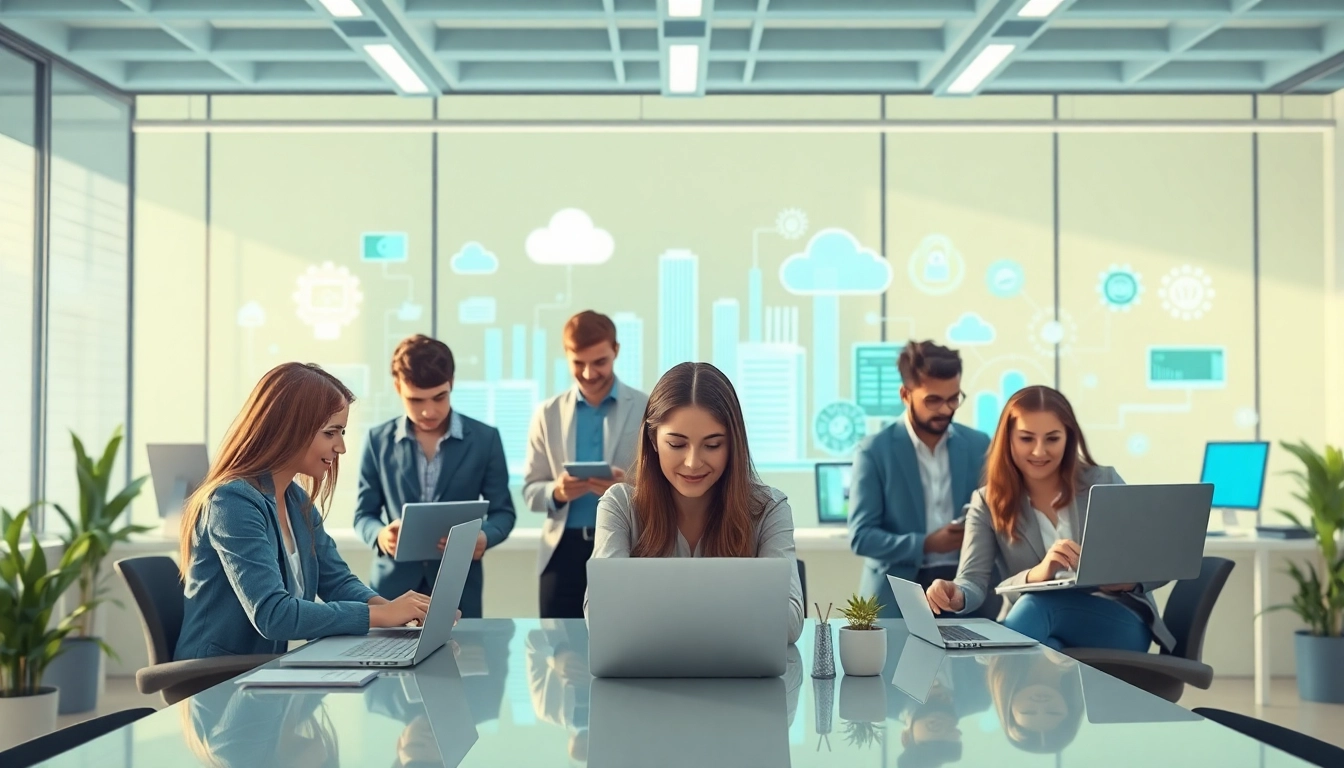 Enhance IT Fredericksburg with a professional team collaborating in a modern office space.