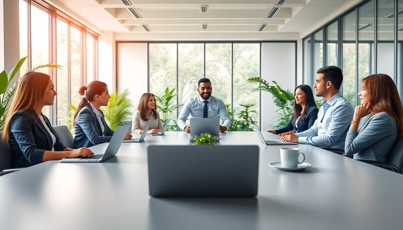 Engaging business professionals in a modern setting focused on strategy and collaboration.