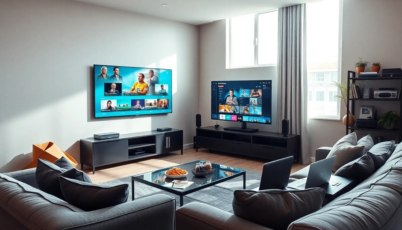 Enjoy live tv streaming on a modern flat-screen TV in a stylish living room with natural light.
