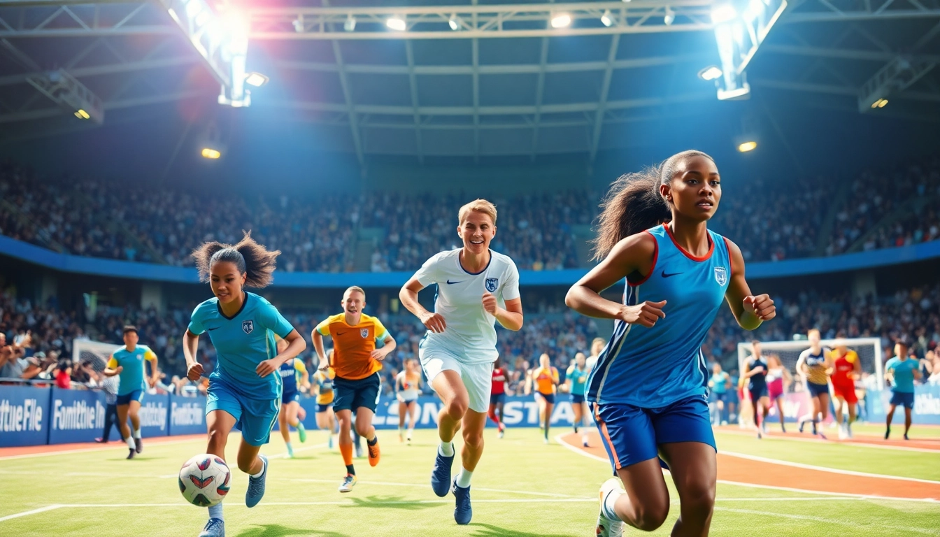Activa la pasión por el deporte con el evento todo deporte lleno de atletas en acción.