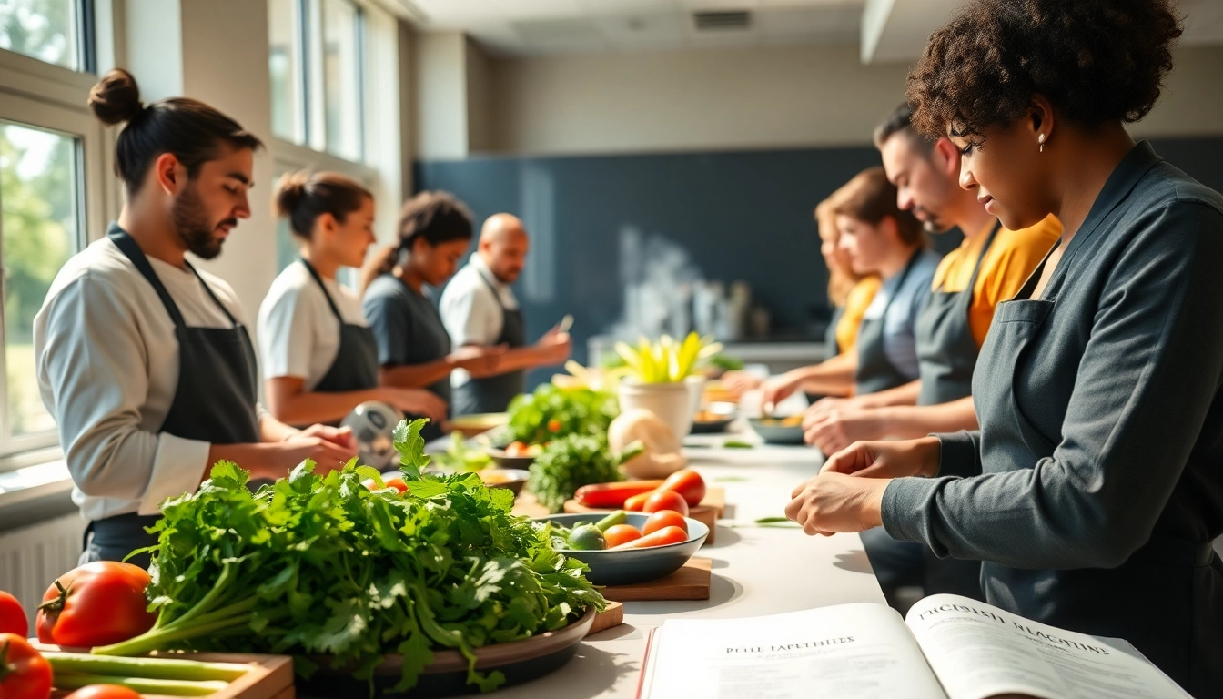Learn culinary skills on dishfacts.com with an engaging cooking class setting.