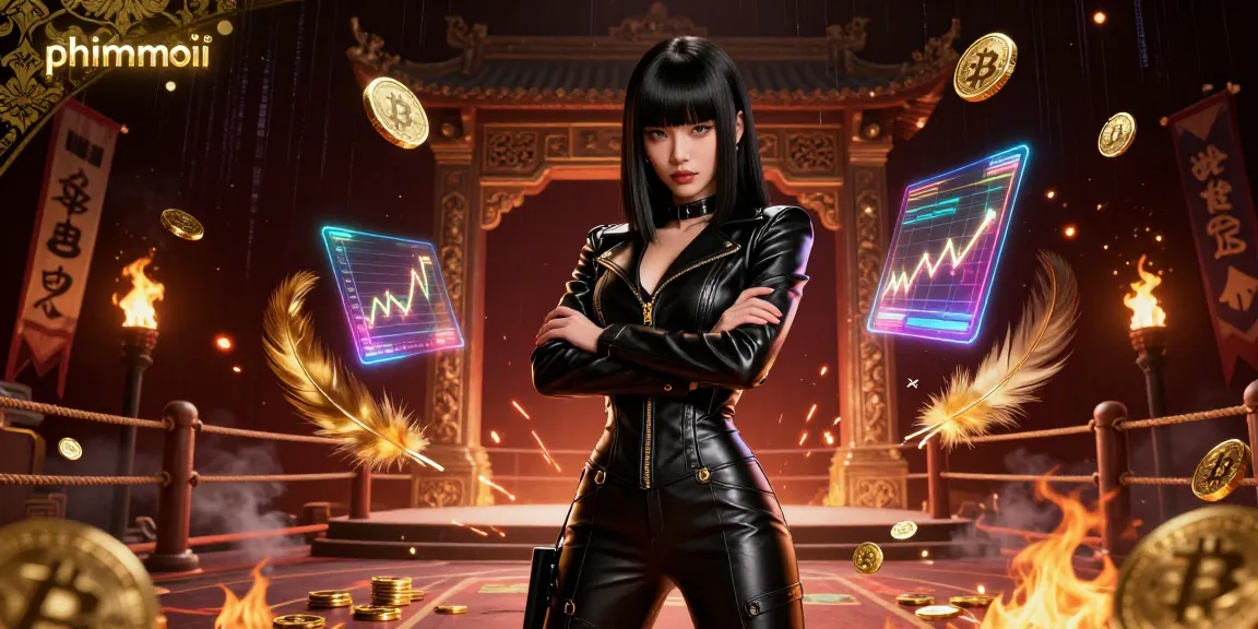 Engage in thrilling phimmoi gameplay surrounded by stunning visuals and golden Bitcoin coins in a futuristic setting.
