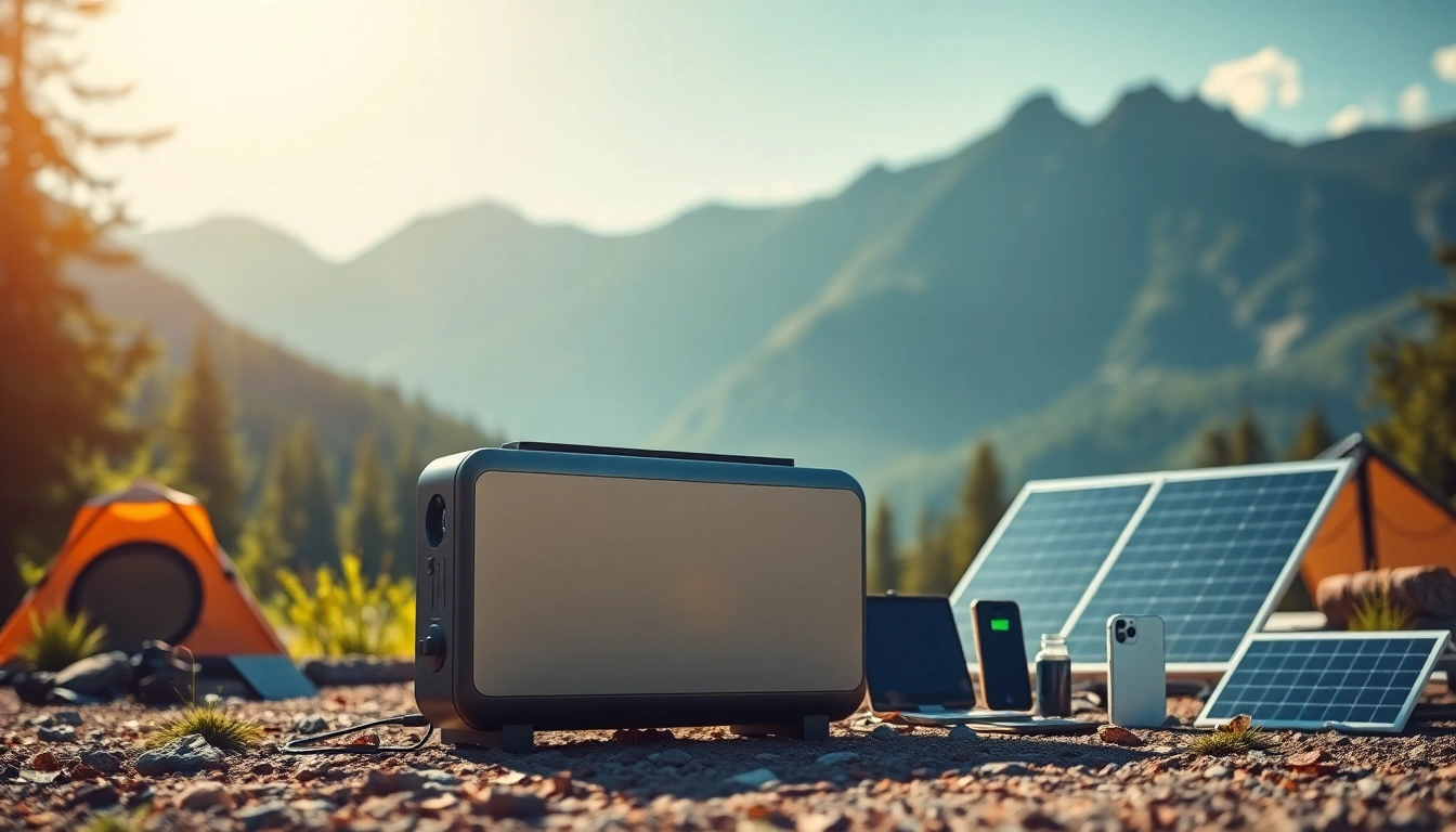 EcoFlow portable power station showcased in a natural camping environment, surrounded by greenery.