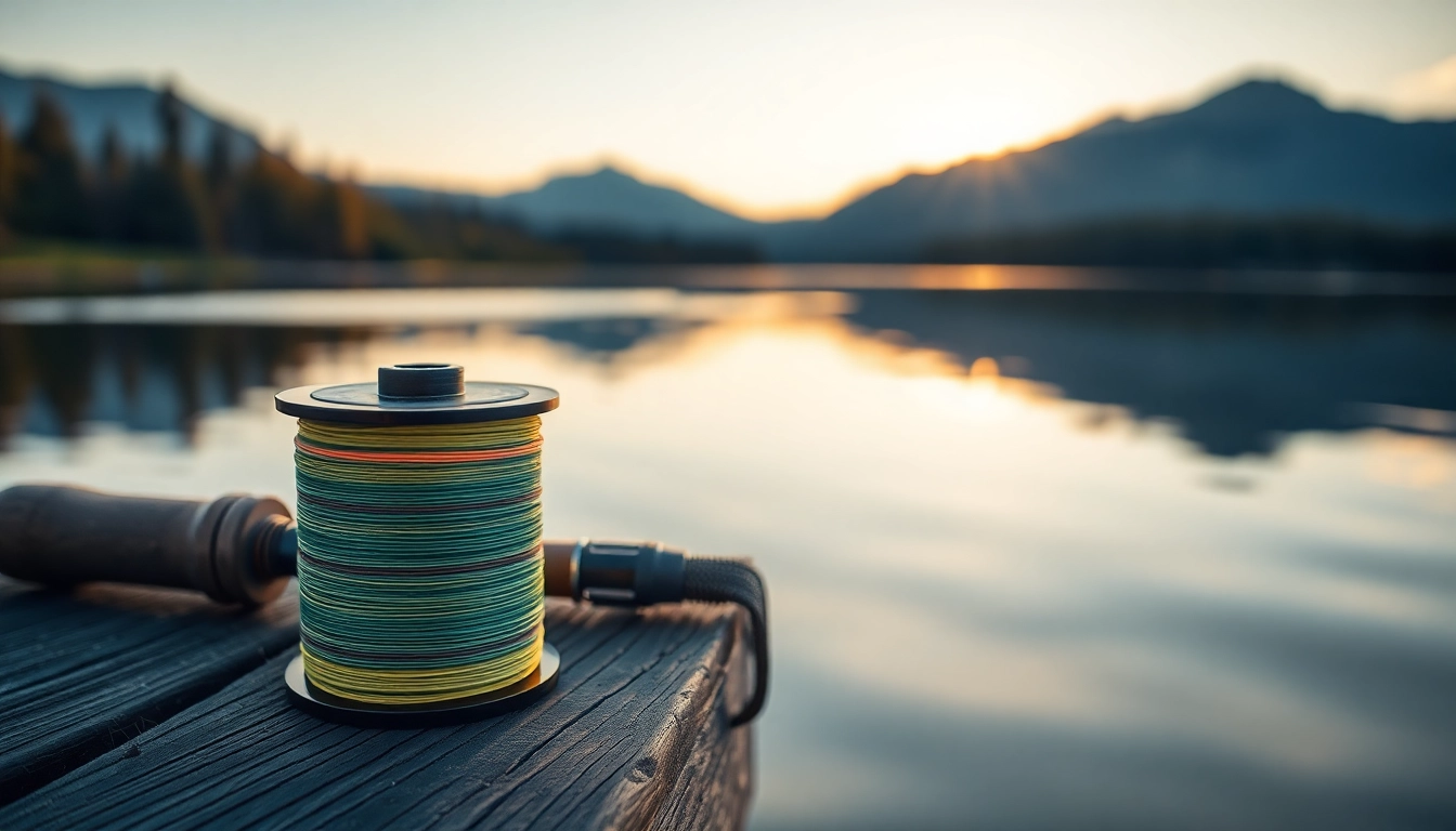 Catch fish better with this prominent fly fishing line displayed on a tranquil lakeside.