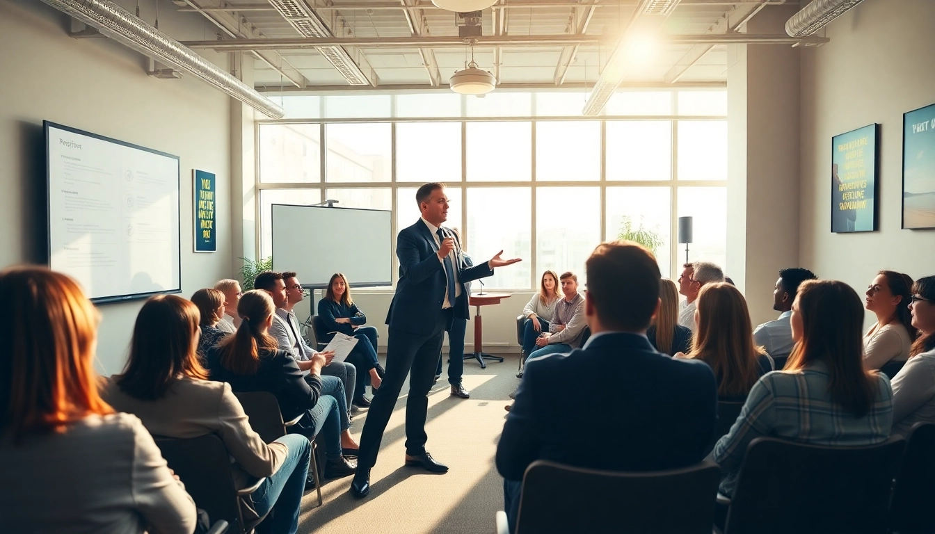 Public Speaking Coach energizing an audience during an engaging workshop session.