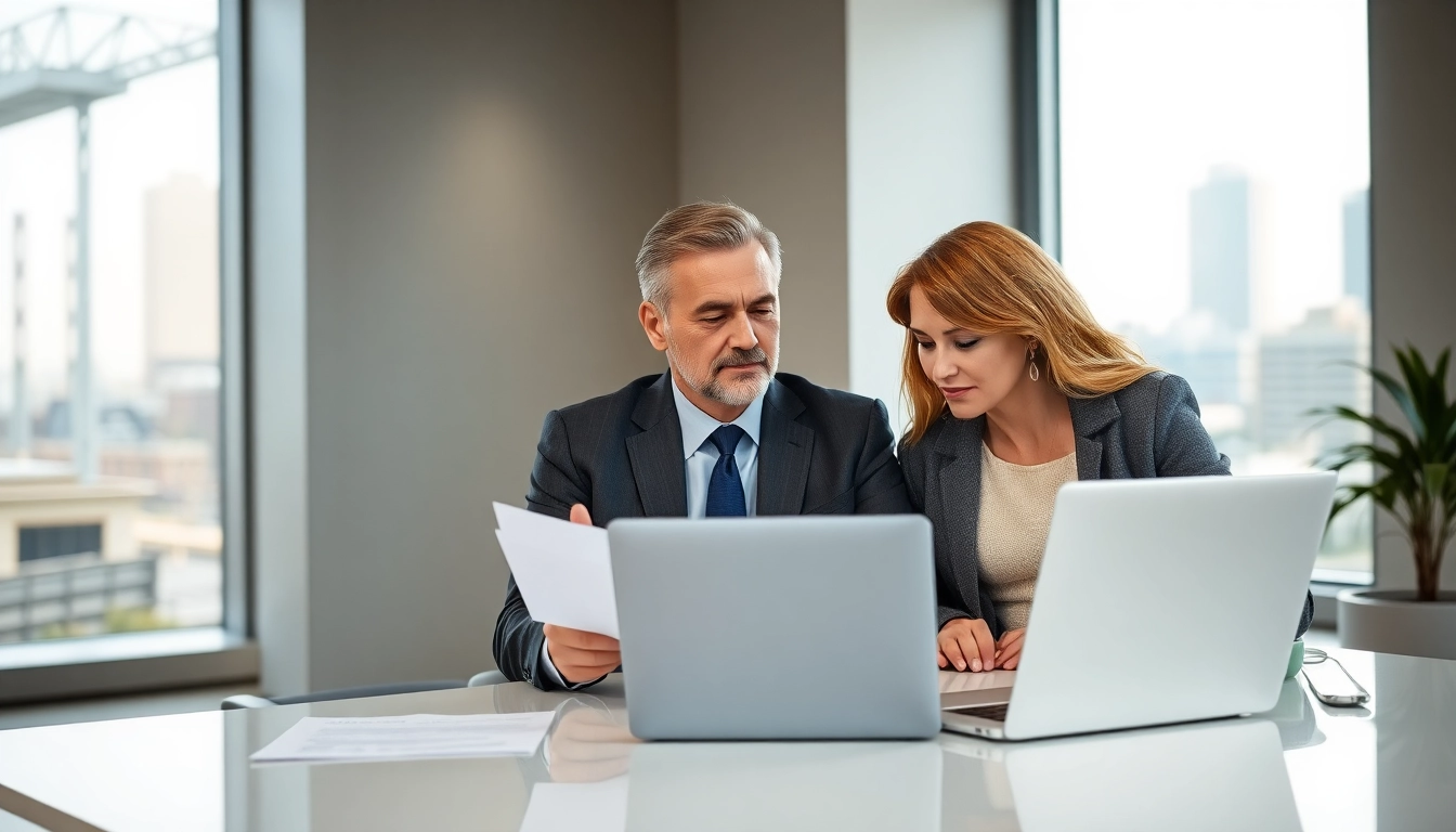 Birmingham Divorce Lawyer discussing legal options in a modern office with clients.