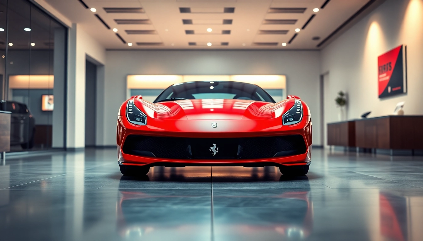 Showcasing a certified pre-owned Ferrari Gauteng in a luxurious dealership ambiance highlighting its elegance.