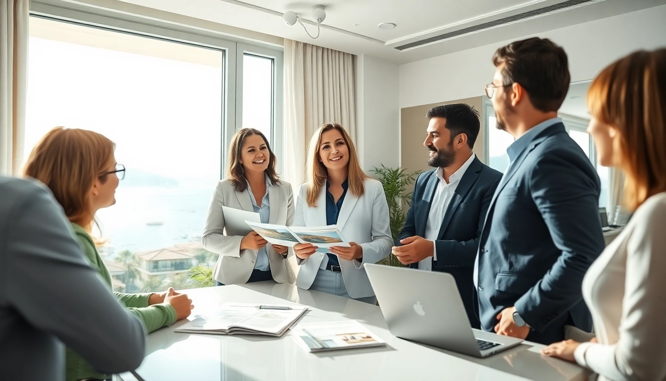 Engaging discussion on alanya property sale with real estate experts in a bright office.