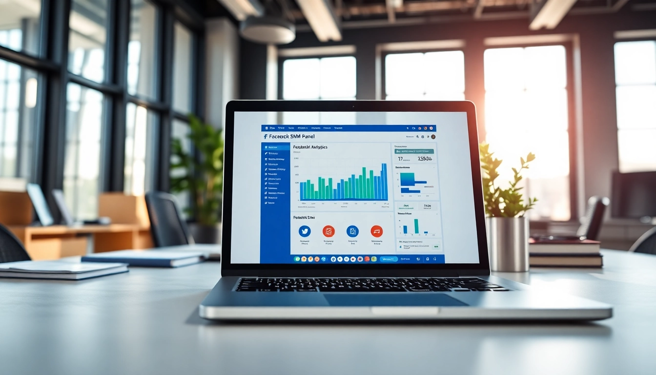 Boost engagement using the facebook smm panel displayed on a laptop in a bright office.