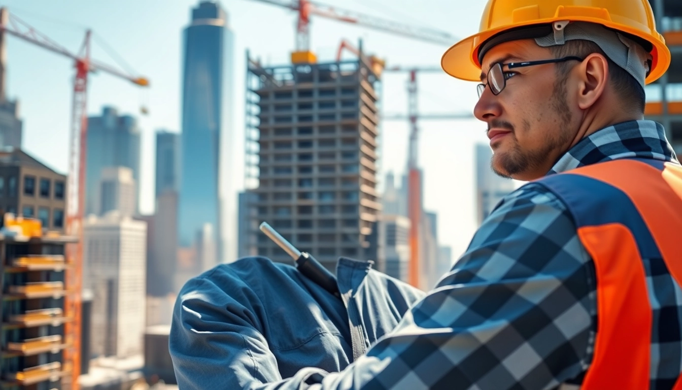 New York City General Contractor managing a construction site amidst a vibrant urban setting.