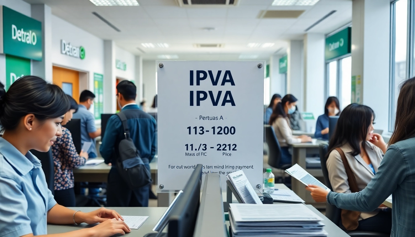 Detran GO office scene illustrating quick and secure IPVA payment assistance