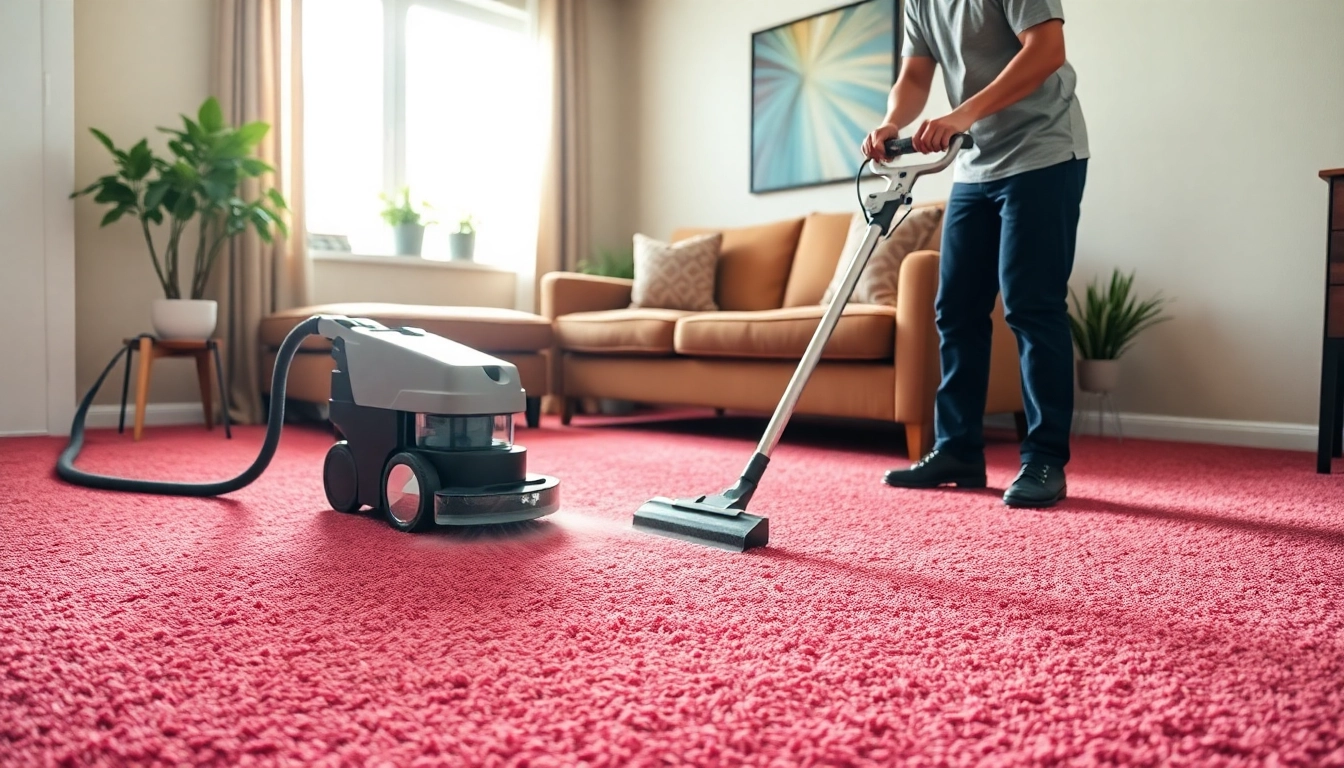 Efficient carpet cleaning roseville ca demonstrated by a technician in a bright living room.