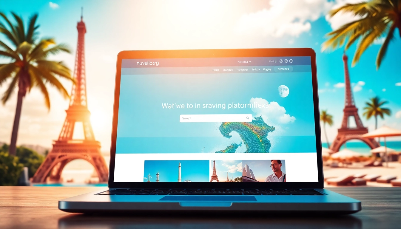 Design of http://nuvelios.org showcasing travel planning tools amidst stunning travel destinations.