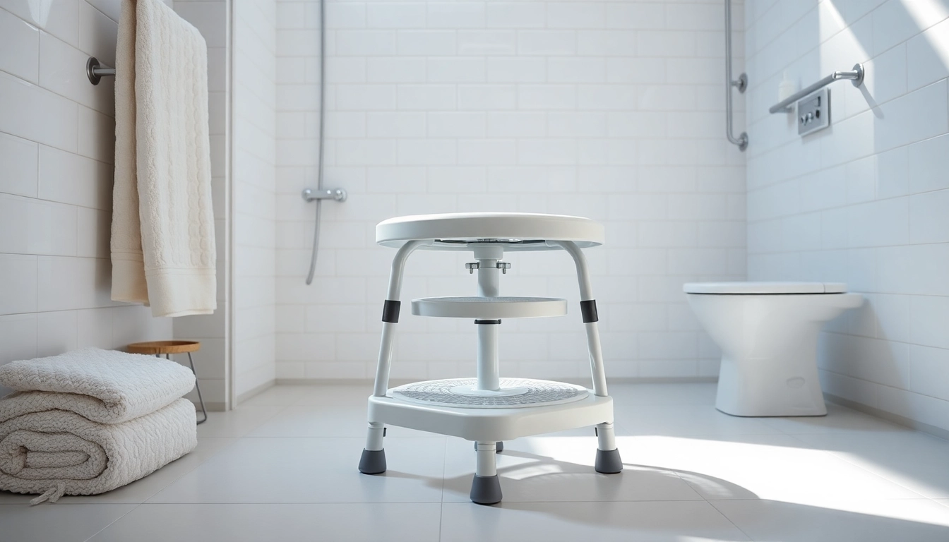 Duschhocker für Senioren in einem modernen Badezimmer, ideal zum Sitzen während der Dusche.