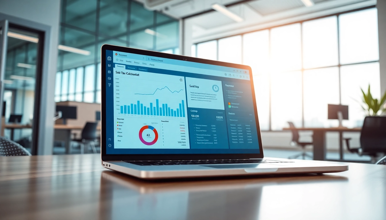 Streamlined interface of Automated sales tax software on a laptop, showcasing analytics and calculations.