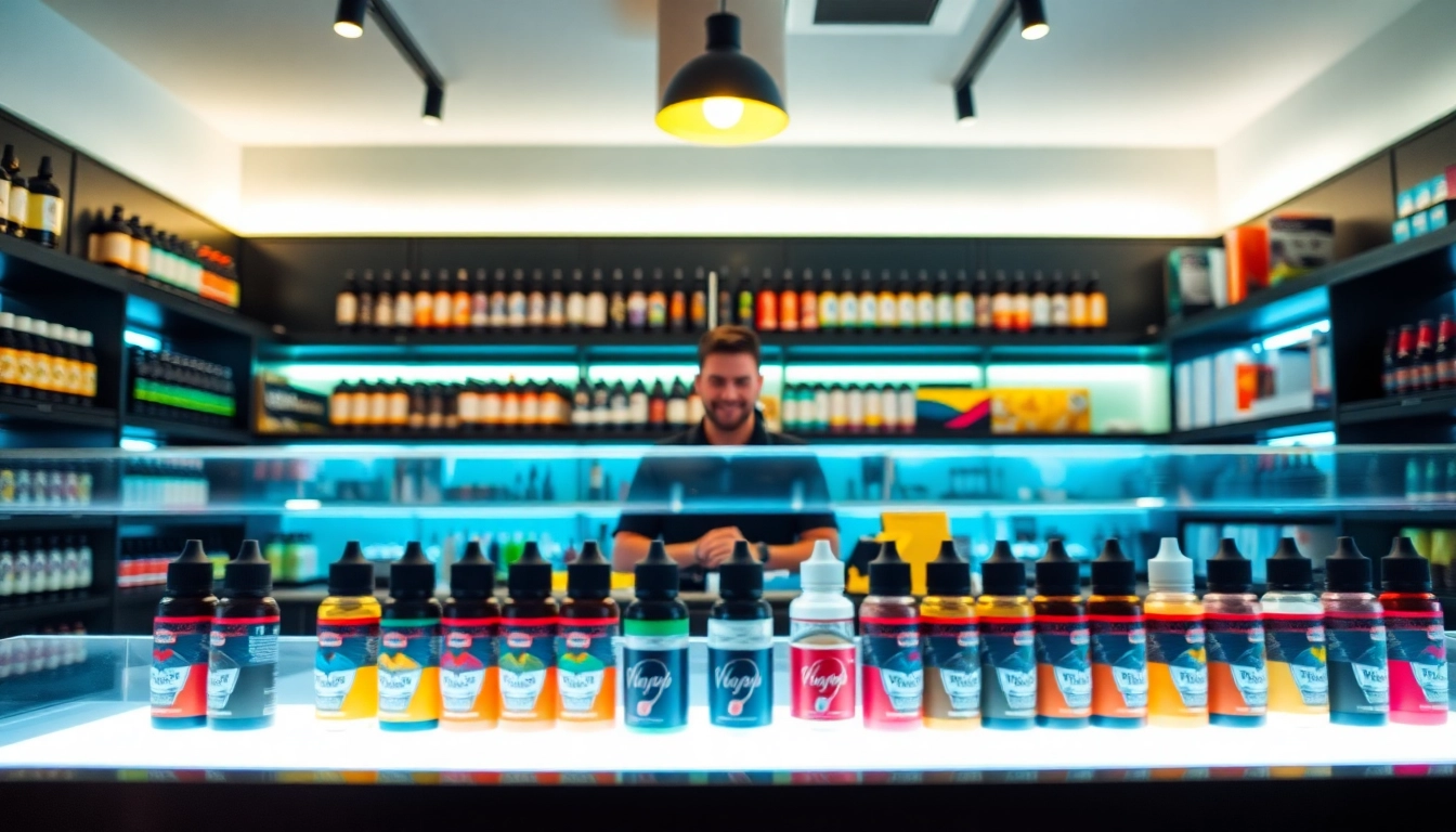 Browse premium vape products at Vape Juice Depot in a lively shop setting.