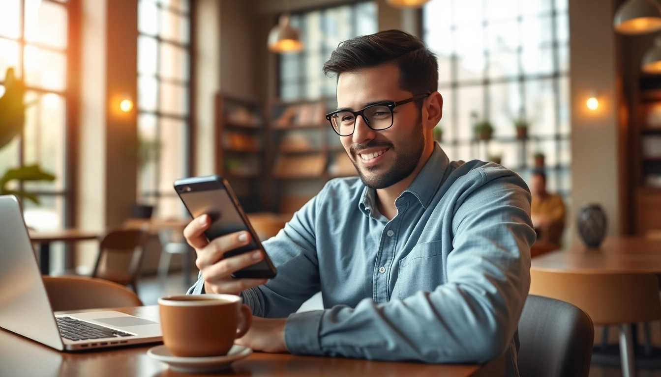 Person using Potato messaging app in a cozy café, highlighting security and privacy.