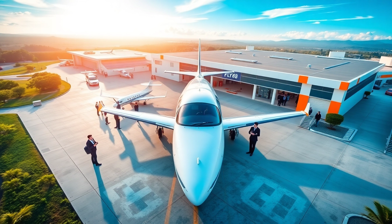FLY88 aviation school with students training around modern aircraft.
