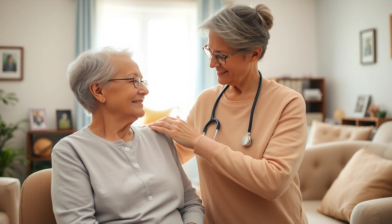 Engaging senior home care austin scene with a caregiver supporting an elderly individual.