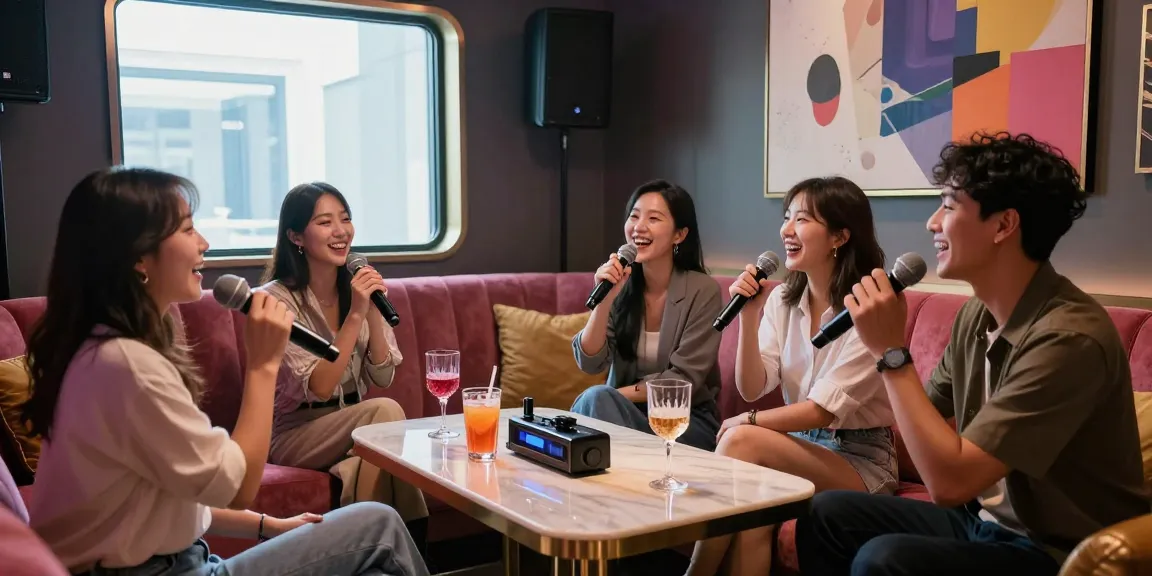 강남가라오케의 고급스러운 노래방에서 즐거운 시간을 보내는 모습