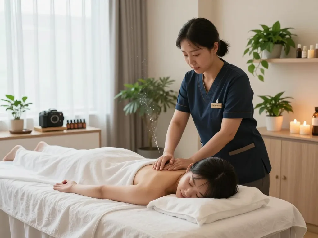 Samsungdong massage therapy in a serene spa environment with essential oils and soft lighting.