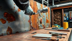 Applying coating corrosion protection on metal surfaces in an industrial setting.