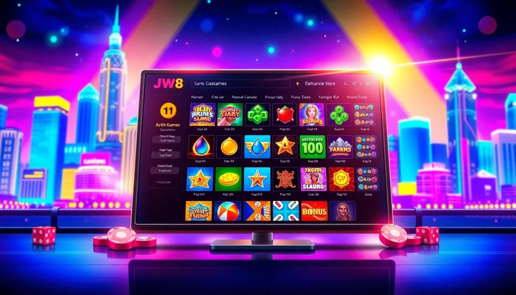 jw8 ऑनलाइन कैसीनो गेम्स का इंटरफेस, रंगीन स्लॉट गेम्स दिखा रहा है।