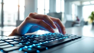 Enhance productivity with 搜狗输入法 showcased on a modern keyboard in a vibrant workspace.