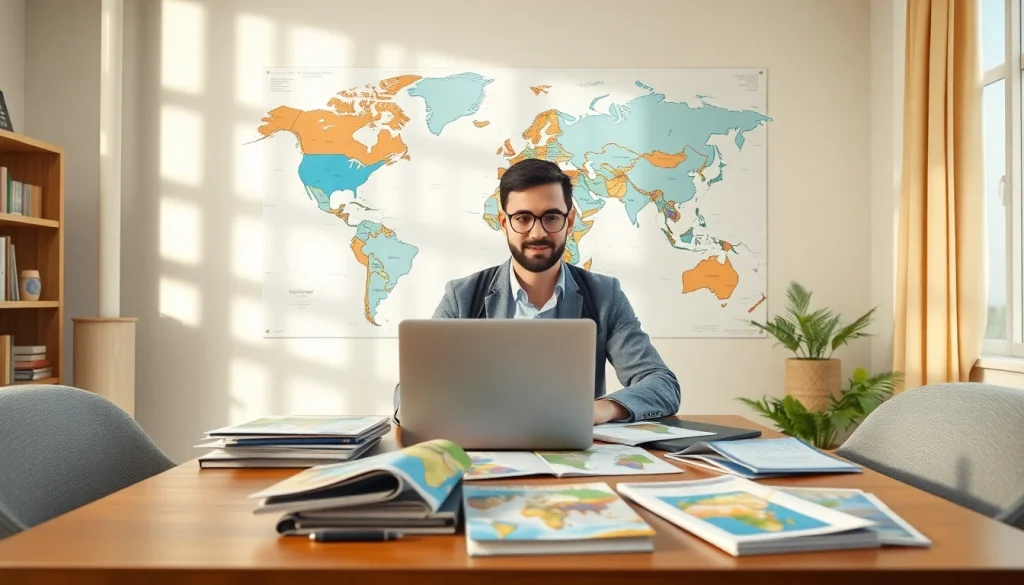 Crafting an itinerary with a travel planner mapped out on a desk.
