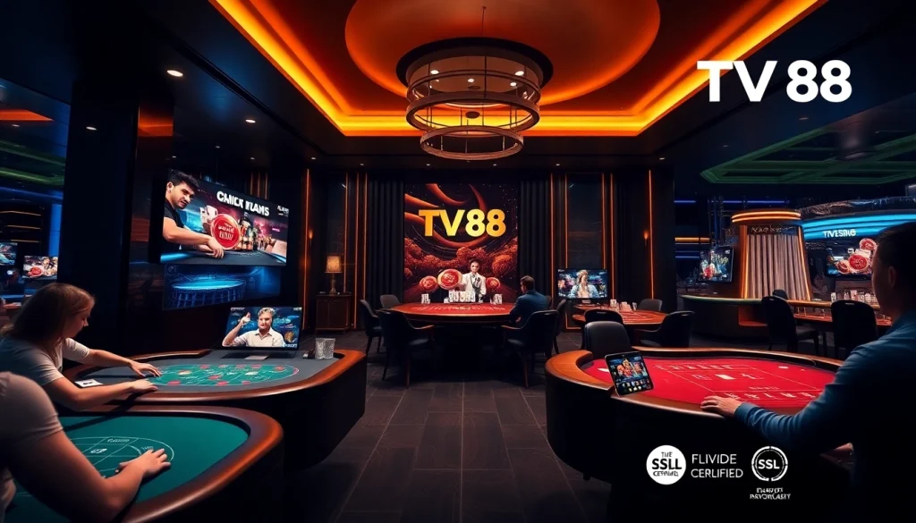 TV88 online gambling interface showcasing diverse gaming options and secure payment methods.