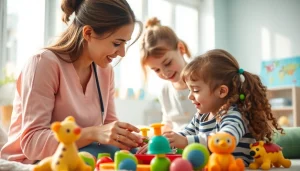 Engaging therapy session at https://www.kiddsaba.com, showcasing a child collaborating with a therapist using educational toys.