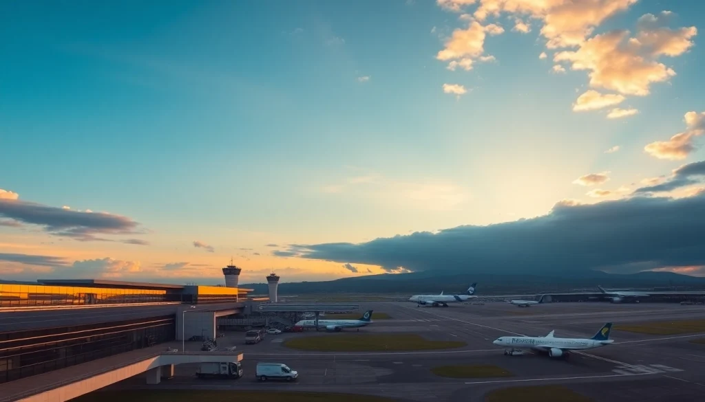 Explore Edinburgh Airport's modern terminal architecture and busy runway activity.